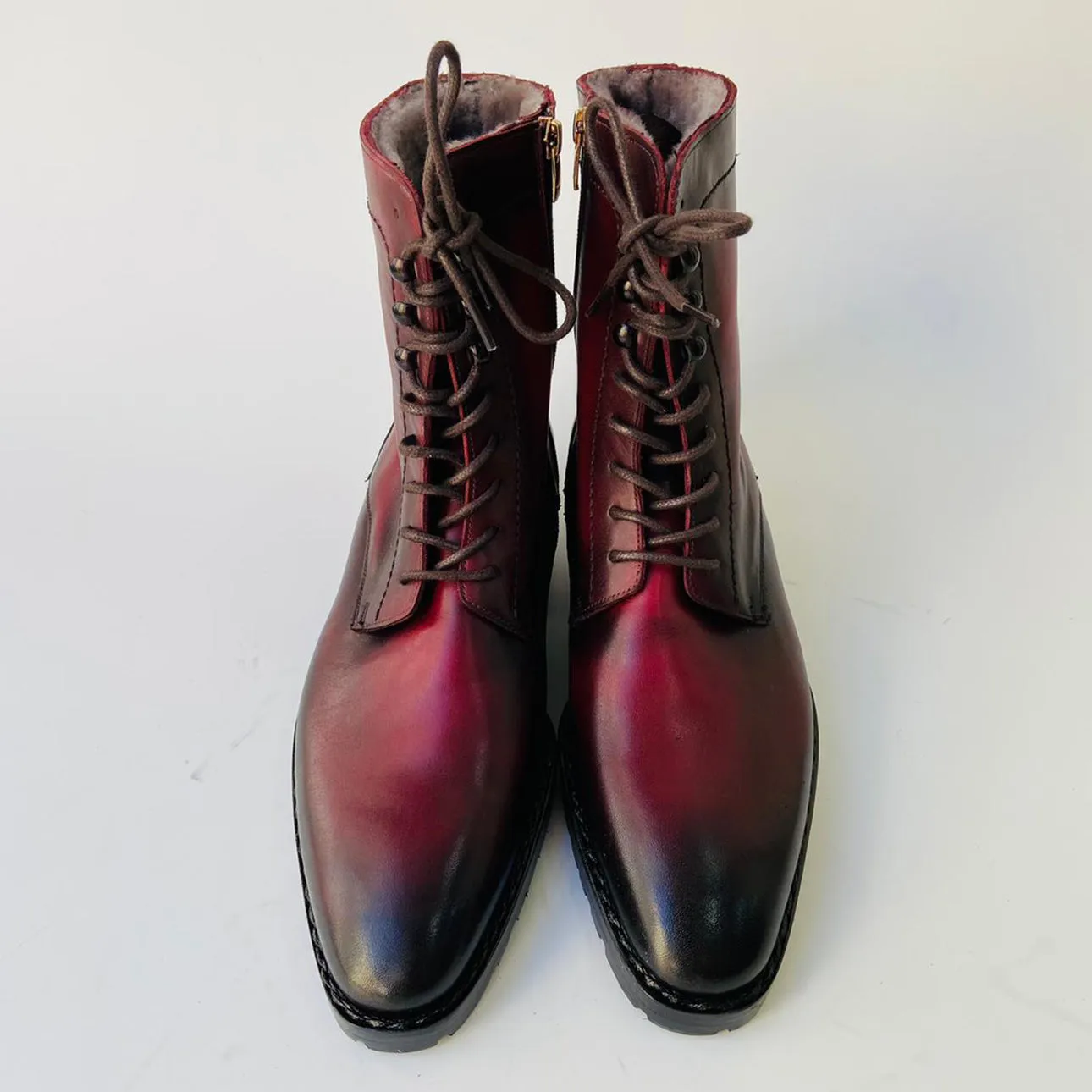 Buy TucciPolo Mens handmade Luxury Italian leather Winter Fur burnished burgundy dress Boots