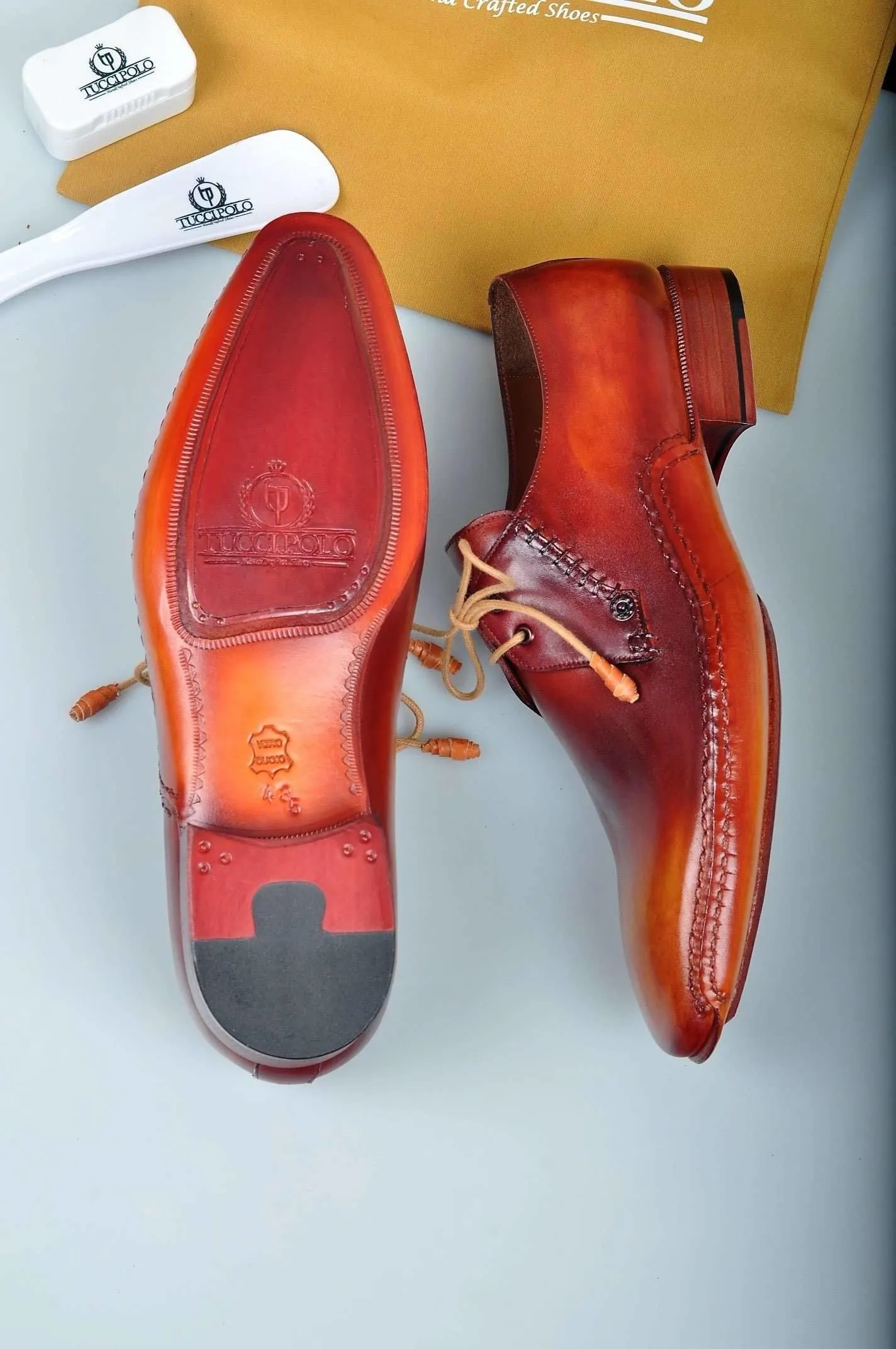 Exquisite Design TucciPolo Prestigiously Handcrafted Burnished Tan Luxury Mens Italian Leather Shoes