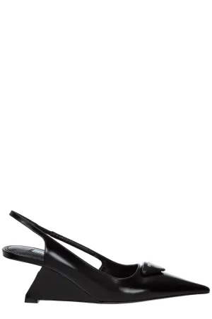Prada Logo Printed Slingback Pumps