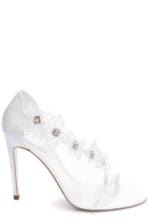 René Caovilla Floriane Flower Crystal-Embellished Heel Sandals