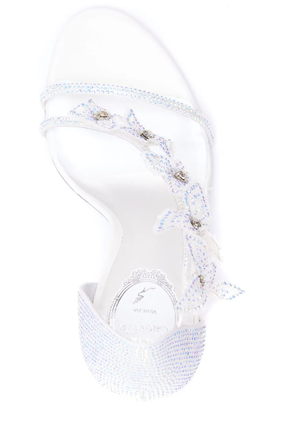 René Caovilla Floriane Flower Crystal-Embellished Heel Sandals