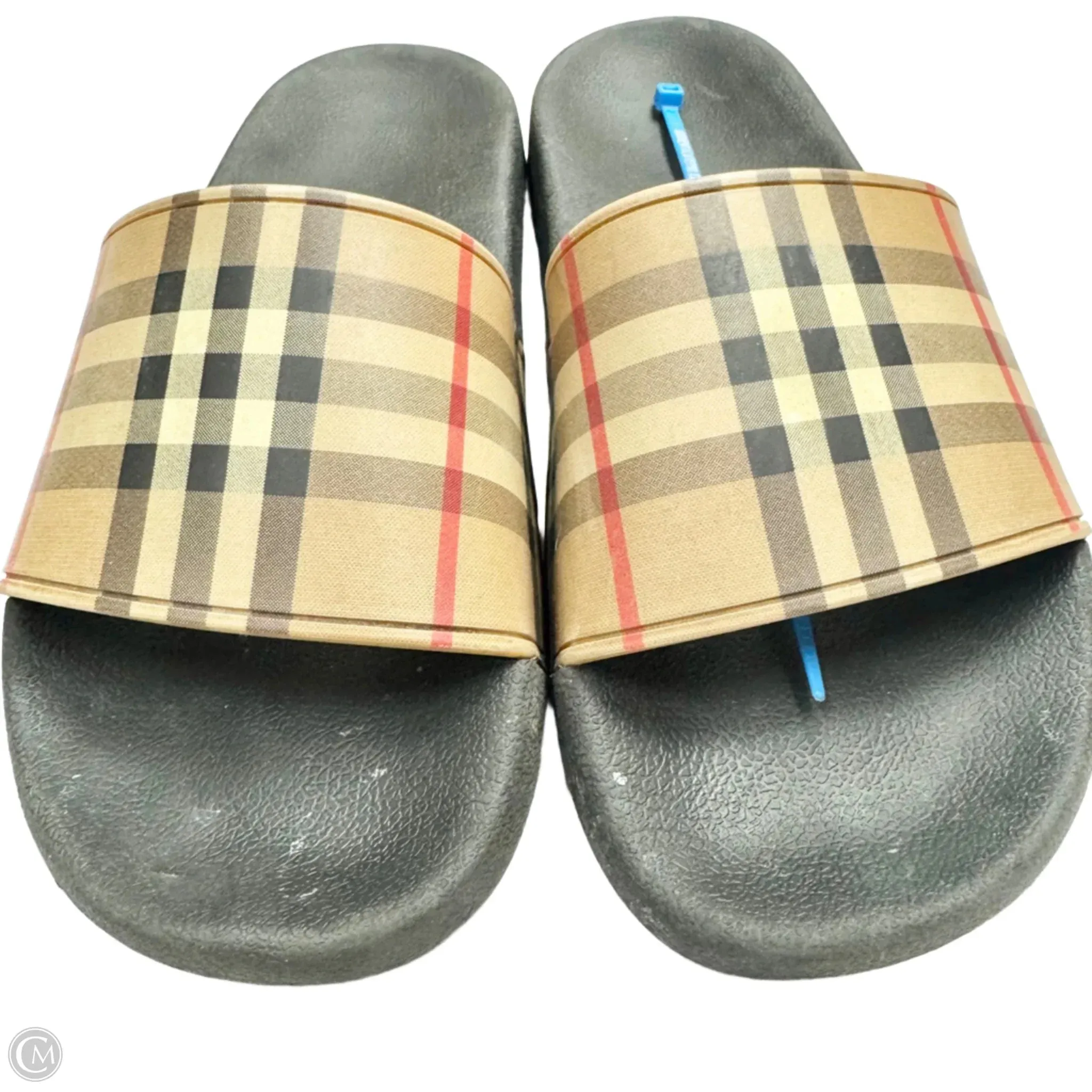 Sandals Luxury Designer By Burberry In Black & Tan, Size: 9.5