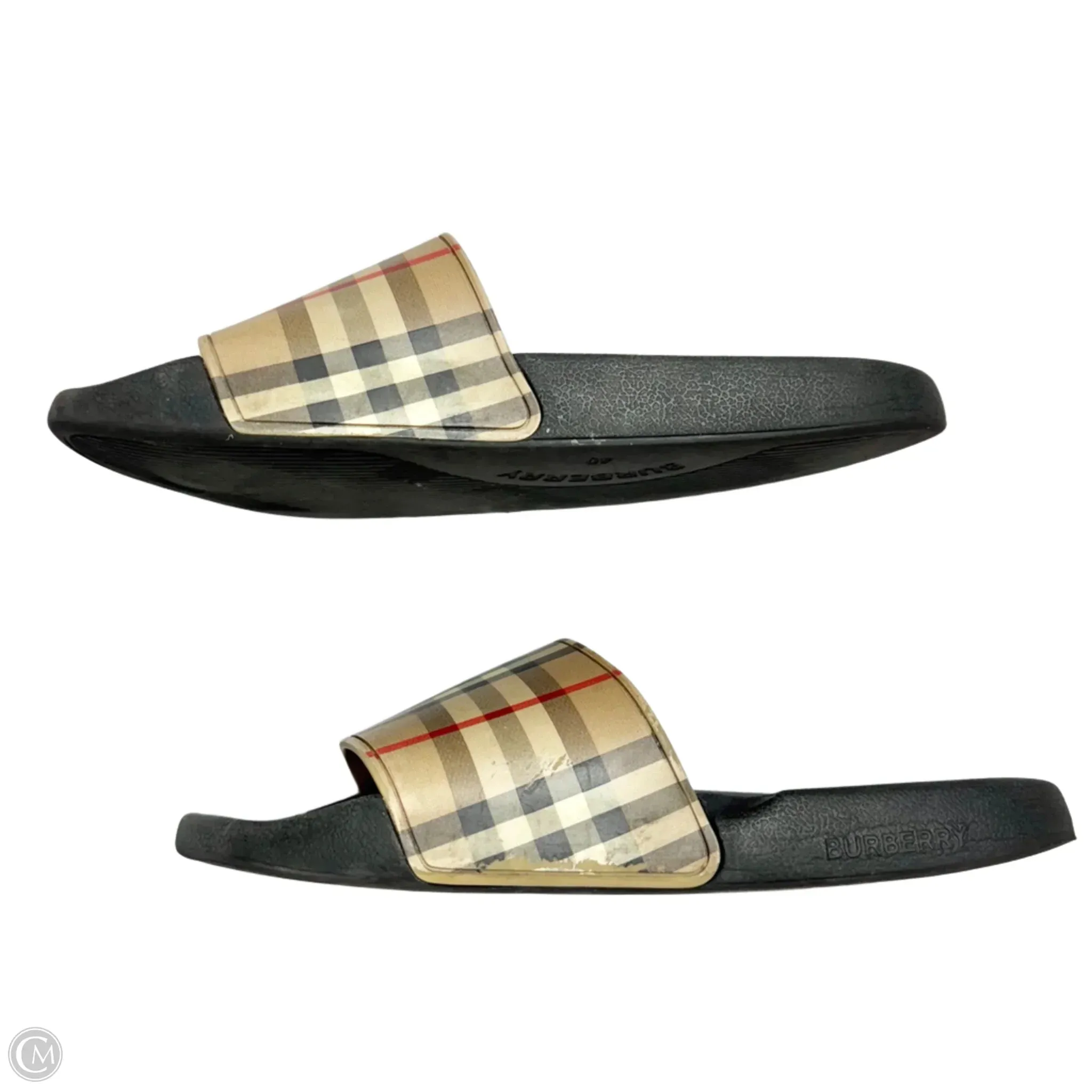 Sandals Luxury Designer By Burberry In Black & Tan, Size: 9.5