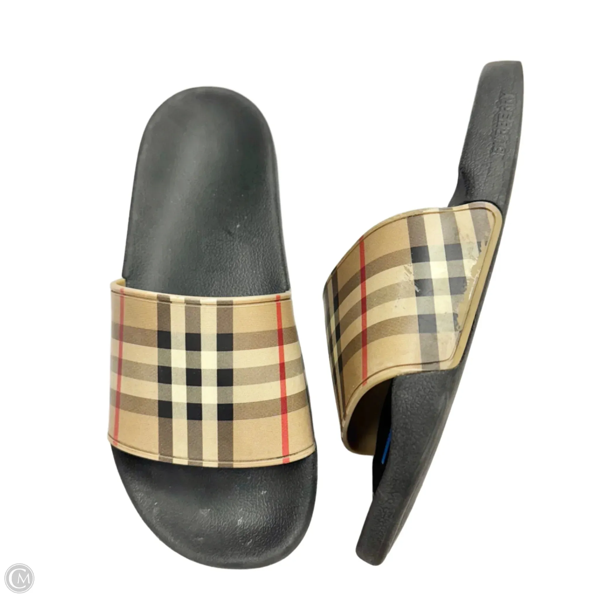 Sandals Luxury Designer By Burberry In Black & Tan, Size: 9.5