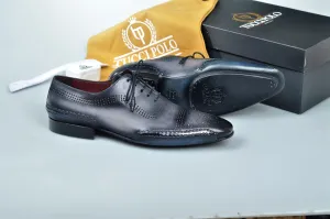 Special Edition TucciPolo Black & Grey Prestigiously Designed HandWelted Oxford Mens Luxury Shoes