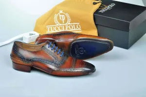 Special Edition TucciPolo Brown & Blue Prestigiously Designed HandWelted Oxford Mens Luxury Shoes