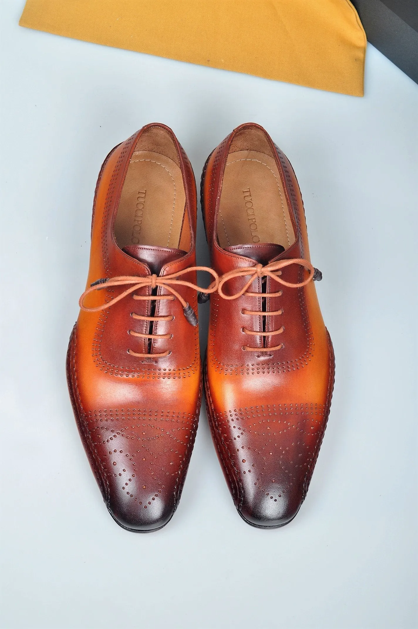 Special Edition TucciPolo Burnish Tan & Prestigiously Designed HandWelted Oxford Mens Luxury Shoes