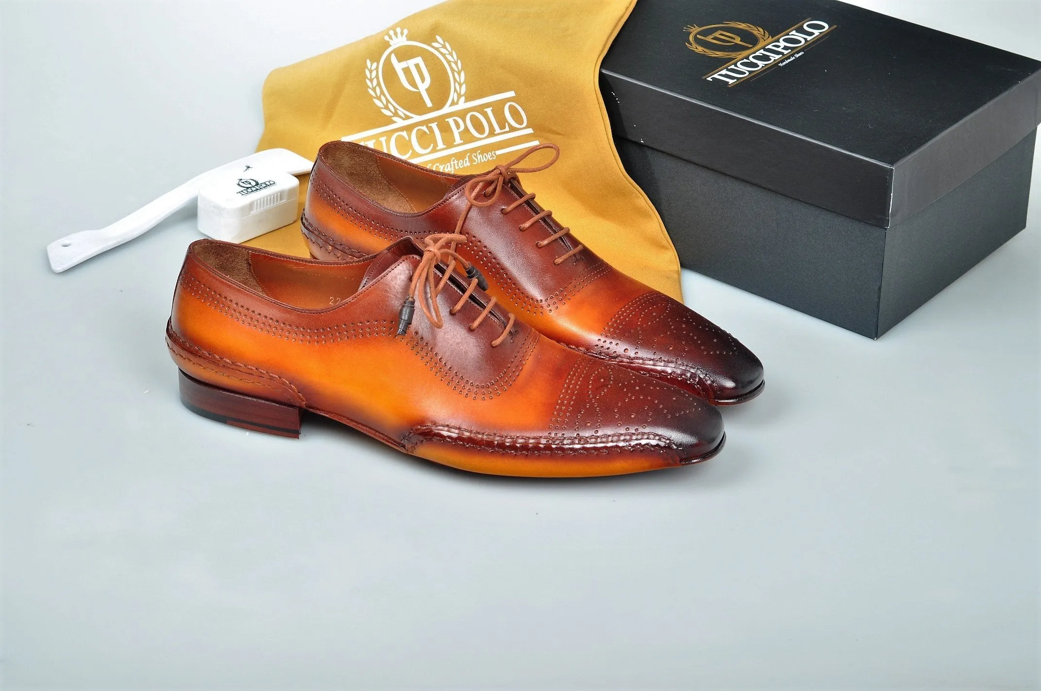 Special Edition TucciPolo Burnish Tan & Prestigiously Designed HandWelted Oxford Mens Luxury Shoes
