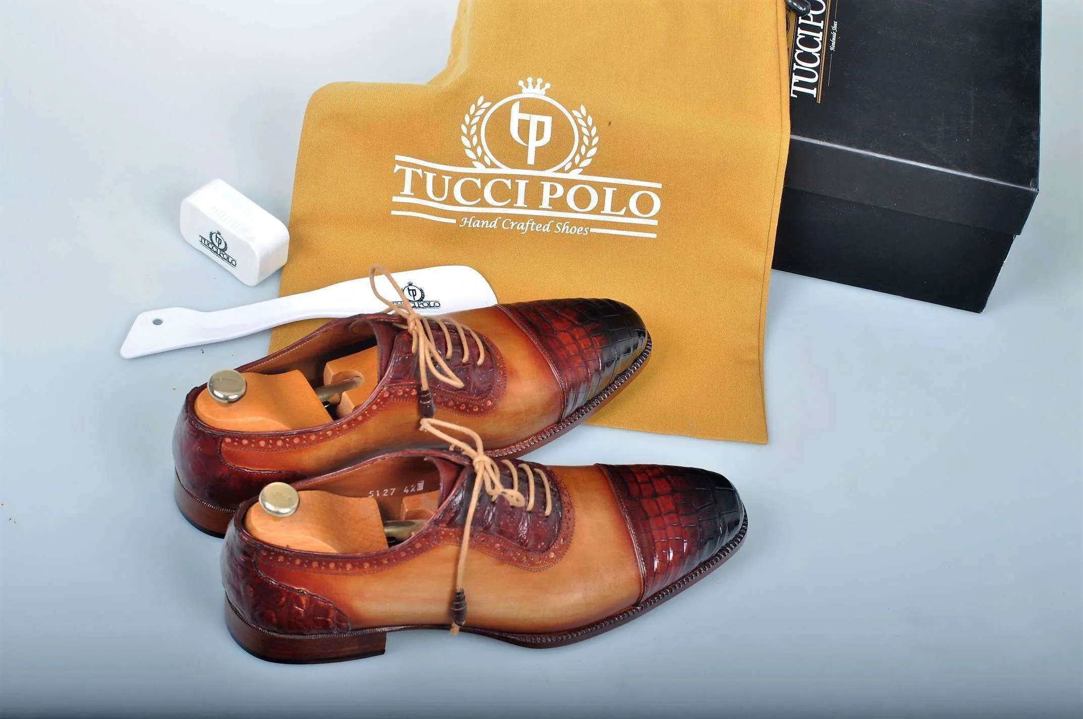 Special Edition TucciPolo Prestigiously Handcrafted Mens Half Aligator Leather with Calf Skin Luxury Cap toe Shoes