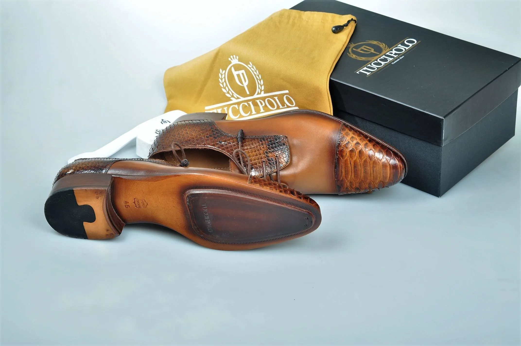 Special Edition TucciPolo Prestigiously Handcrafted Python Exotic Skin Leather Mens Derby Captoe Luxury Shoes