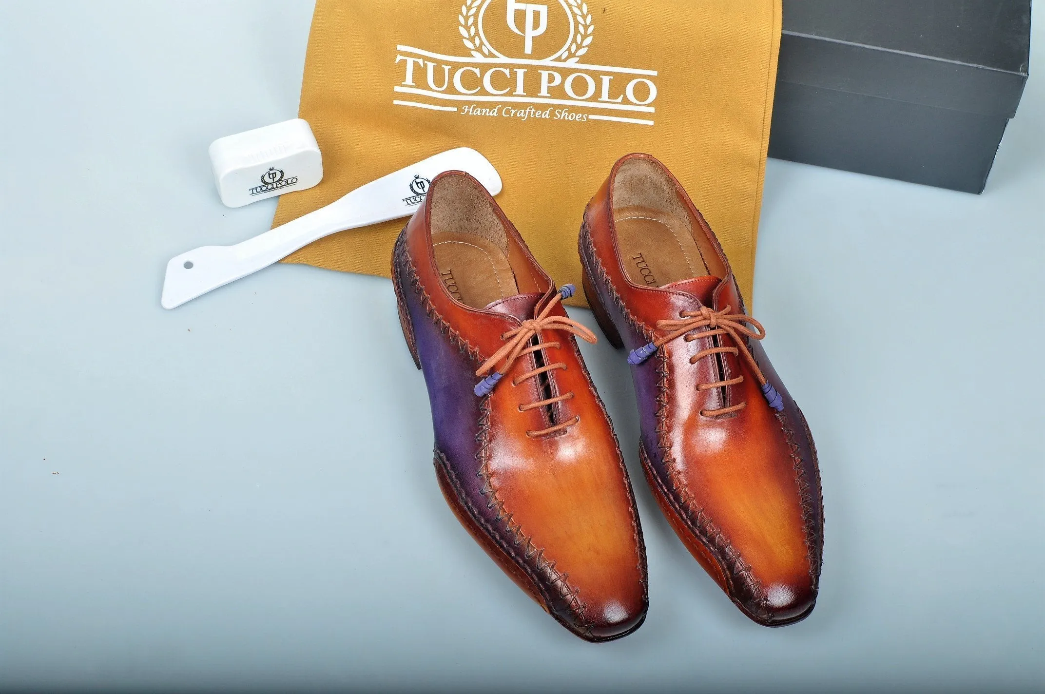 Special Edition TucciPolo Purple & Tan Prestigiously Designed HandWelted Oxford Mens Luxury Shoes