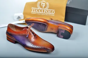 Special Edition TucciPolo Purple & Tan Prestigiously Designed HandWelted Oxford Mens Luxury Shoes