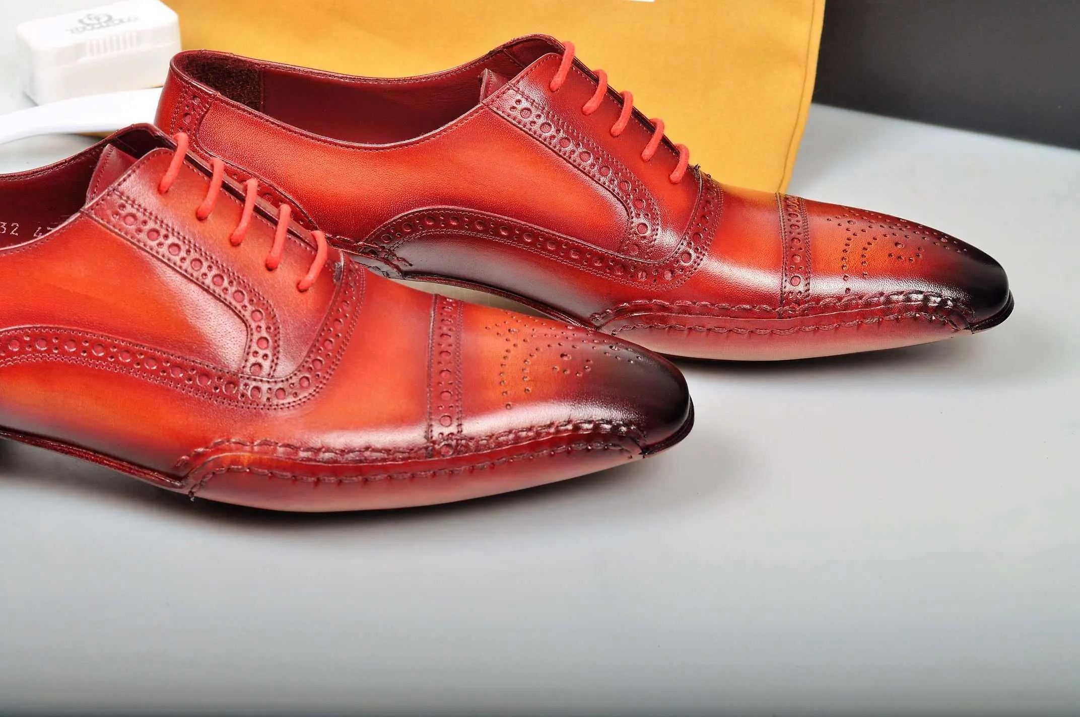 Special Edition TucciPolo Reddish Camel Prestigiously Handcrafted Captoe Oxford Mens Luxury Shoes