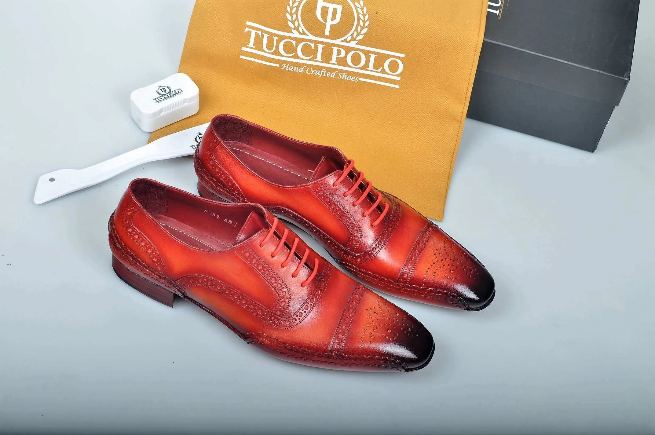 Special Edition TucciPolo Reddish Camel Prestigiously Handcrafted Captoe Oxford Mens Luxury Shoes