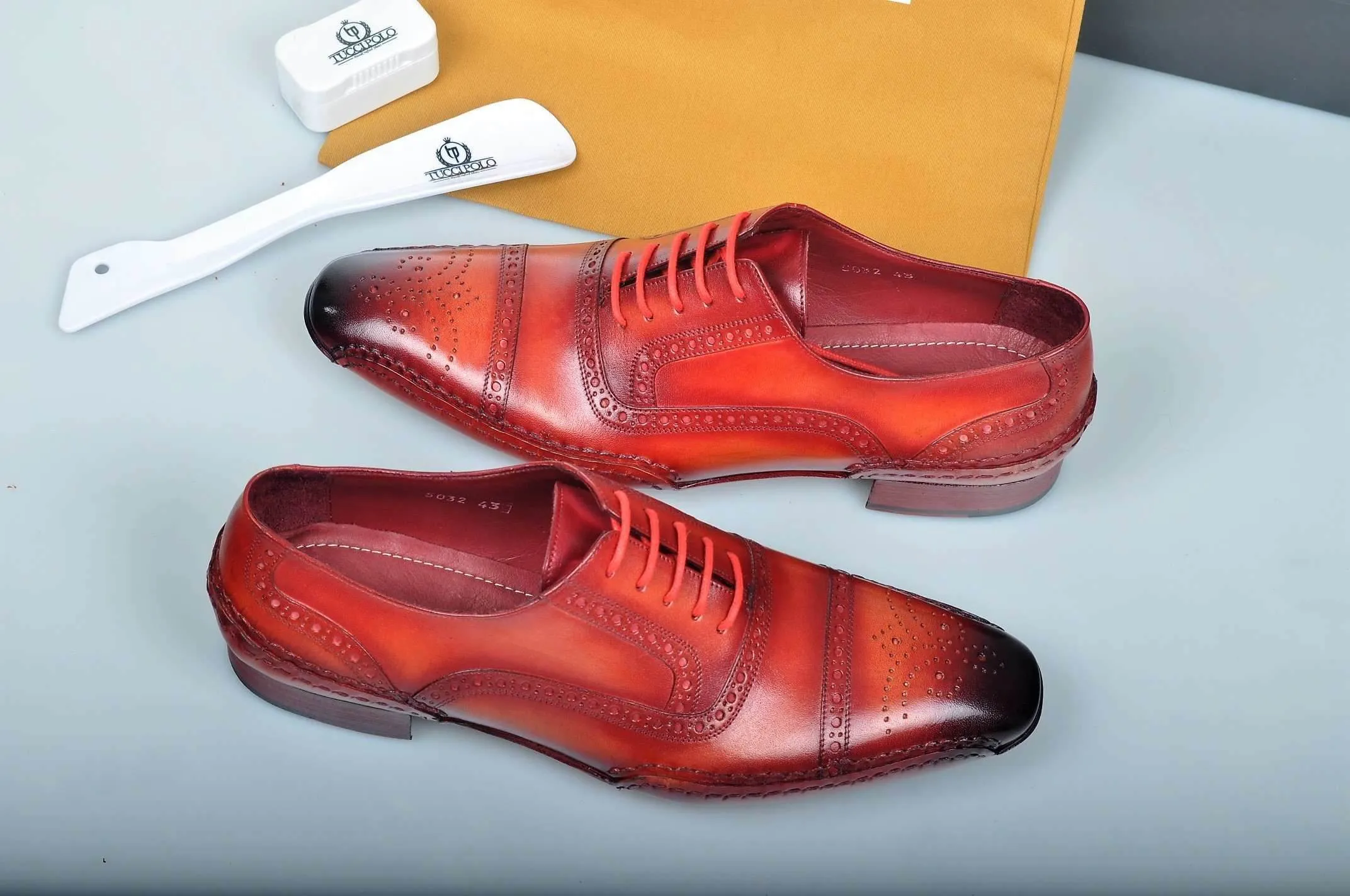 Special Edition TucciPolo Reddish Camel Prestigiously Handcrafted Captoe Oxford Mens Luxury Shoes