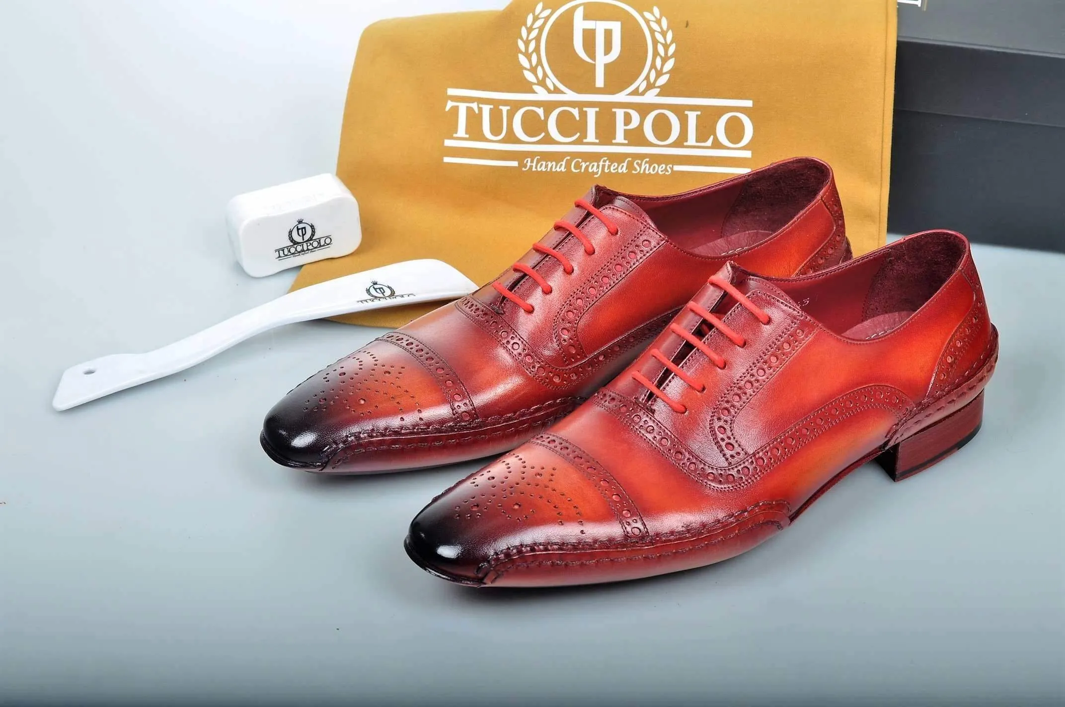 Special Edition TucciPolo Reddish Camel Prestigiously Handcrafted Captoe Oxford Mens Luxury Shoes