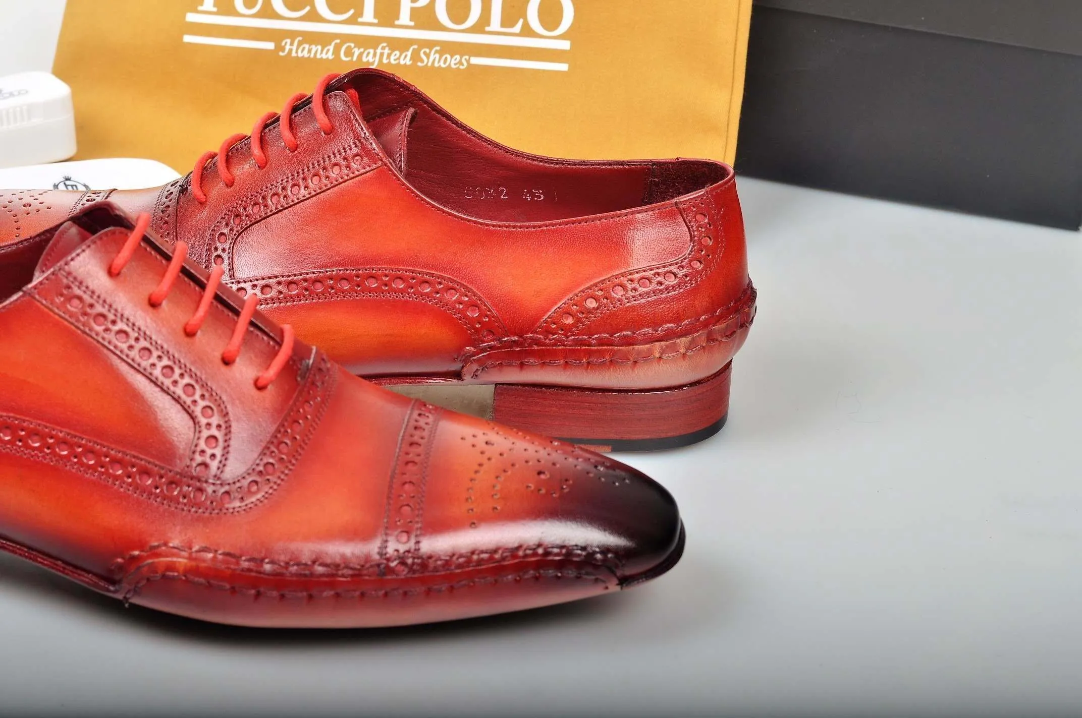 Special Edition TucciPolo Reddish Camel Prestigiously Handcrafted Captoe Oxford Mens Luxury Shoes