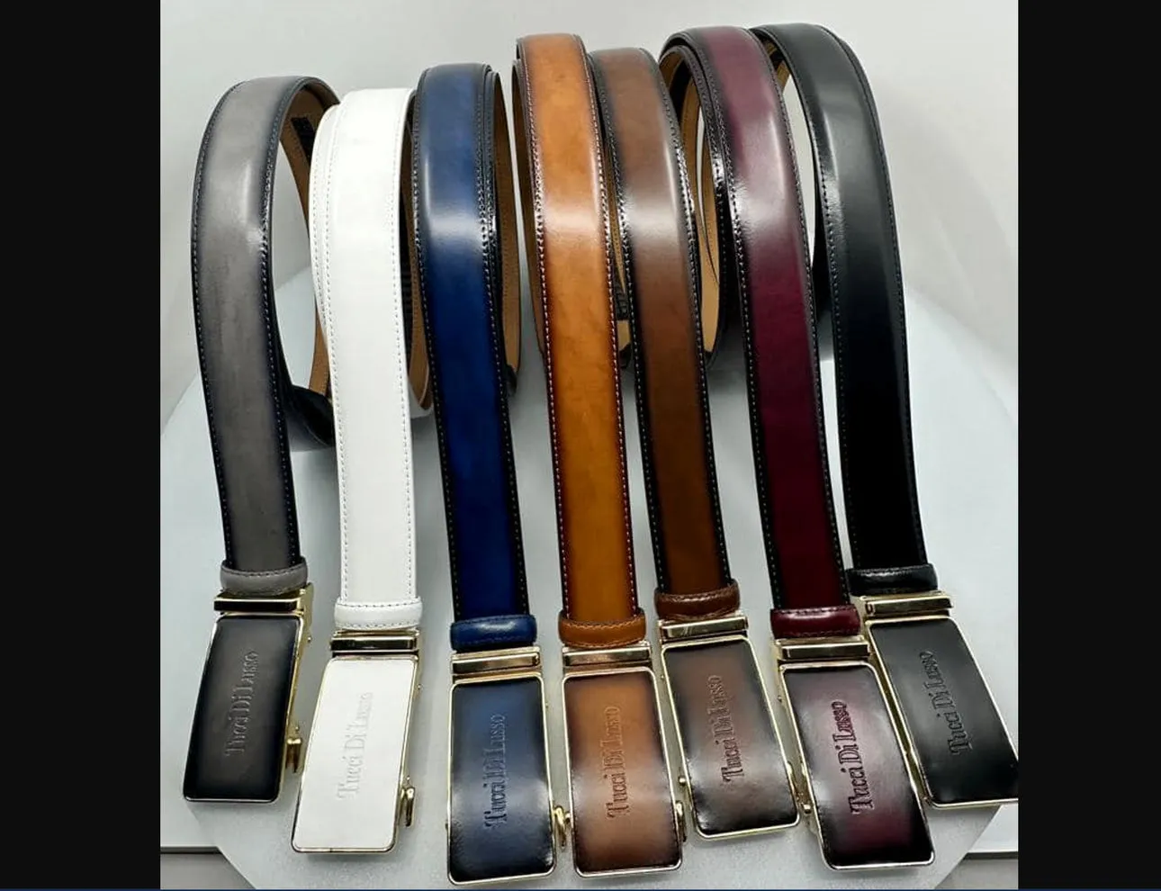 Tucci Di Lusso Handmade Ratchet Mens Luxury Slide Leather Smart Belts