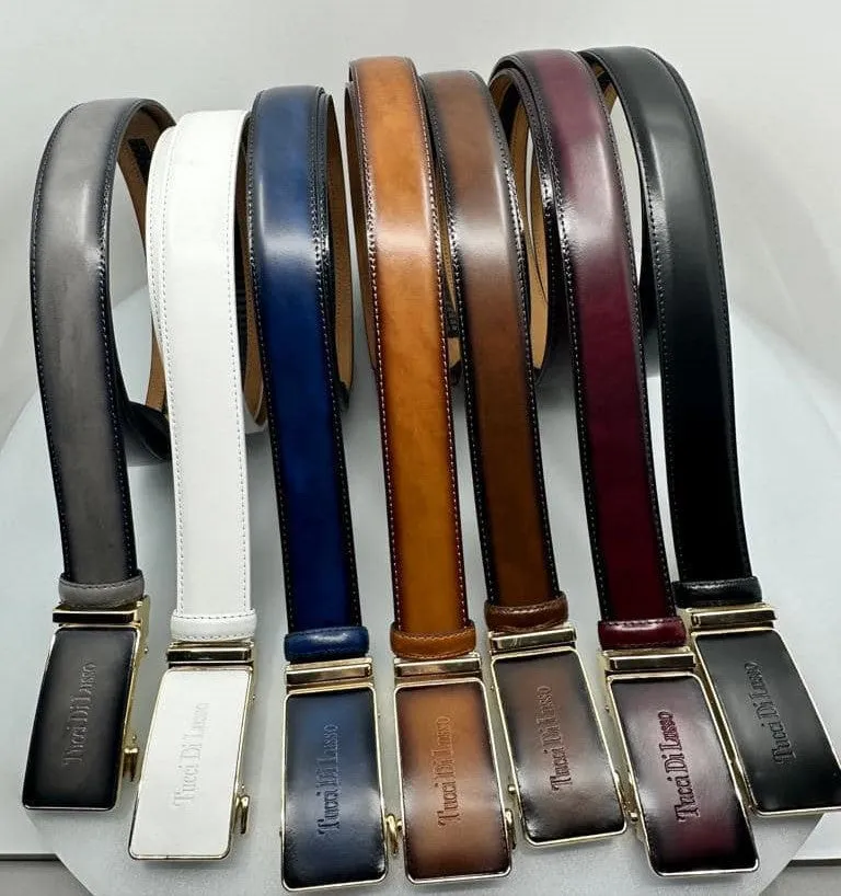 Tucci Di Lusso Handmade Ratchet Mens Luxury Slide Leather Smart Belts
