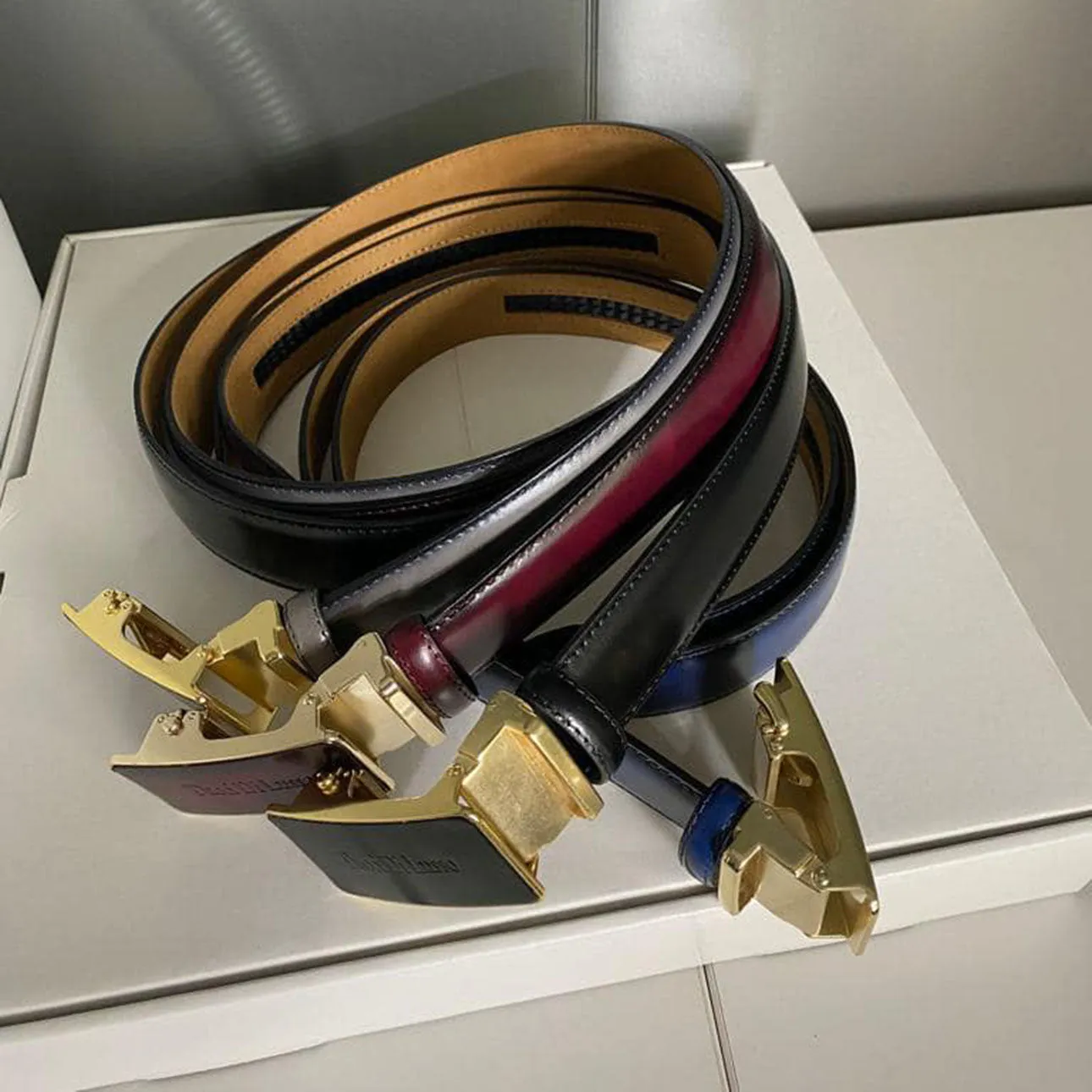 Tucci Di Lusso Handmade Ratchet Mens Luxury Slide Leather Smart Belts