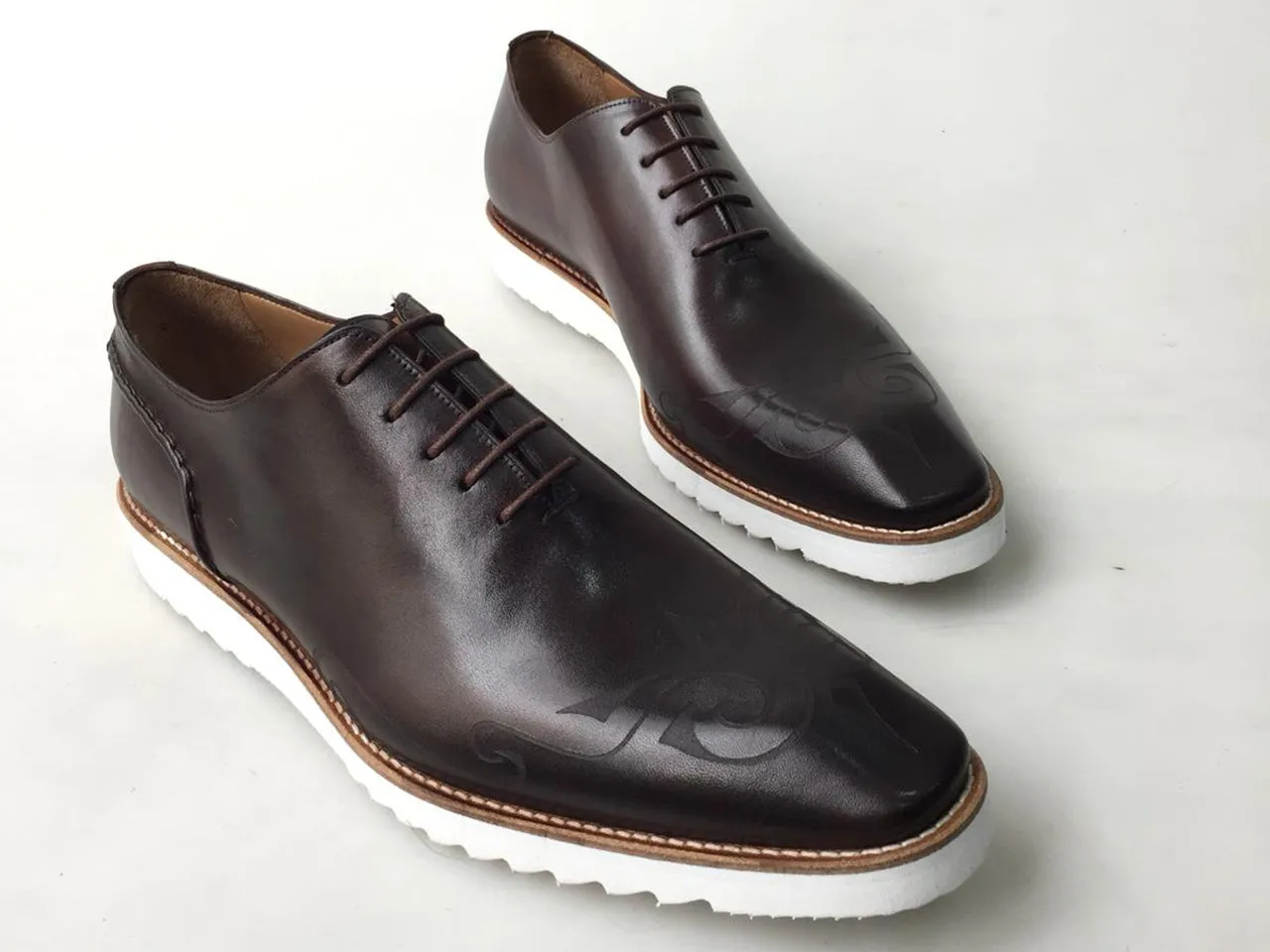 TucciPolo 2020 Handmade Italian Calf Skin Leather Oxford Style Casual Brown Sneaker Dress Shoe