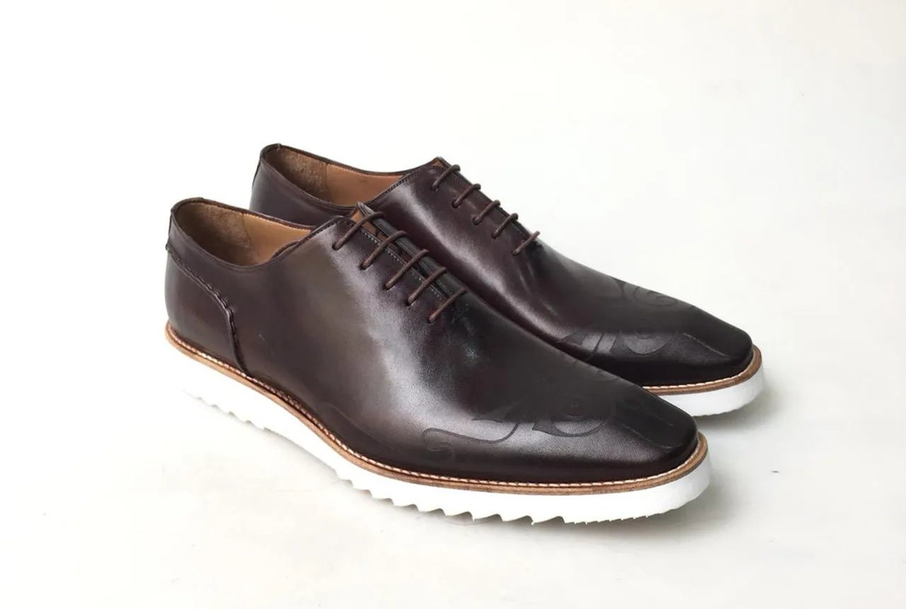 TucciPolo 2020 Handmade Italian Calf Skin Leather Oxford Style Casual Brown Sneaker Dress Shoe