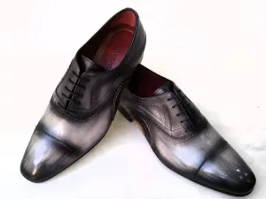 TucciPolo Asper BR Mens Oxfords Black and Gray Handmade Welted Italian Leather Core Luxury Shoe