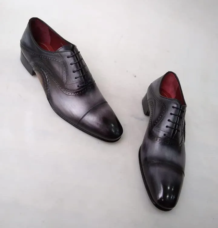 TucciPolo Asper BR Mens Oxfords Black and Gray Handmade Welted Italian Leather Core Luxury Shoe