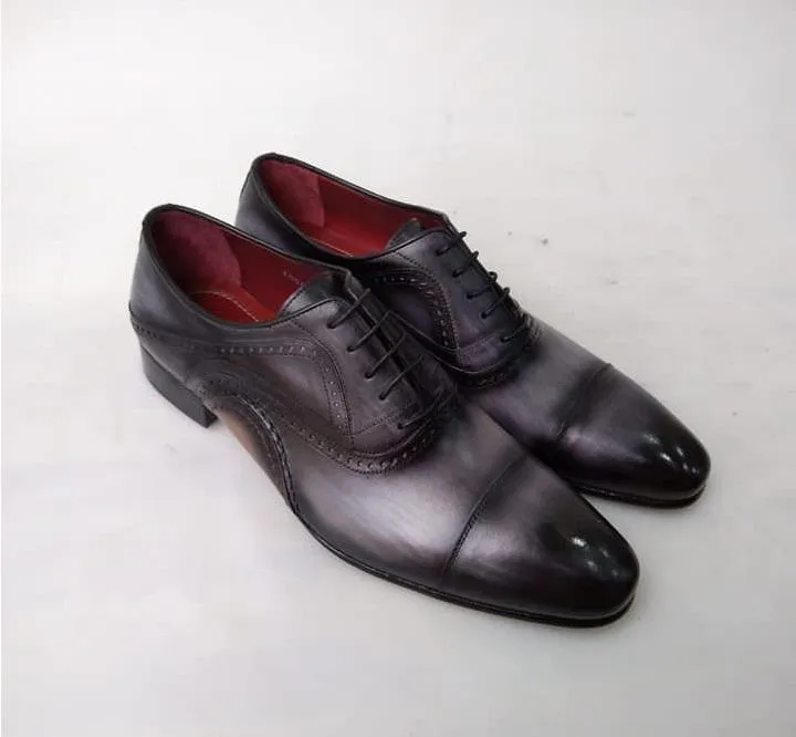 TucciPolo Asper BR Mens Oxfords Black and Gray Handmade Welted Italian Leather Core Luxury Shoe