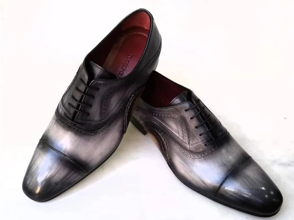 TucciPolo Asper BR Mens Oxfords Black and Gray Handmade Welted Italian Leather Core Luxury Shoe