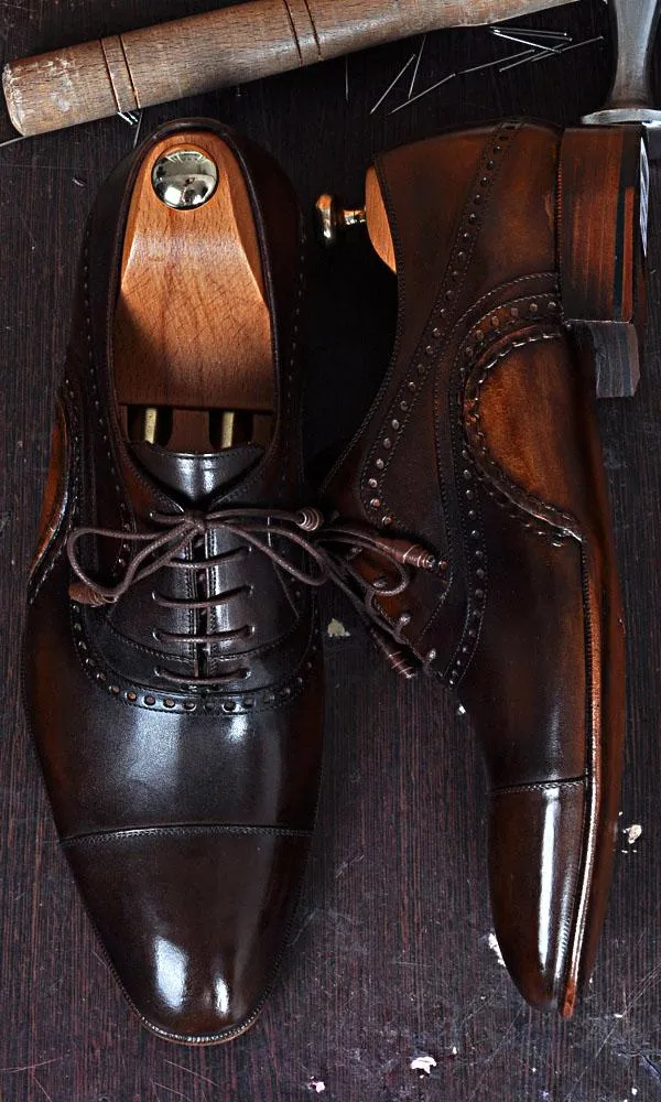 TucciPolo Asper BR Mens Oxfords Brown Handmade Welted Italian Leather Core Luxury Shoe