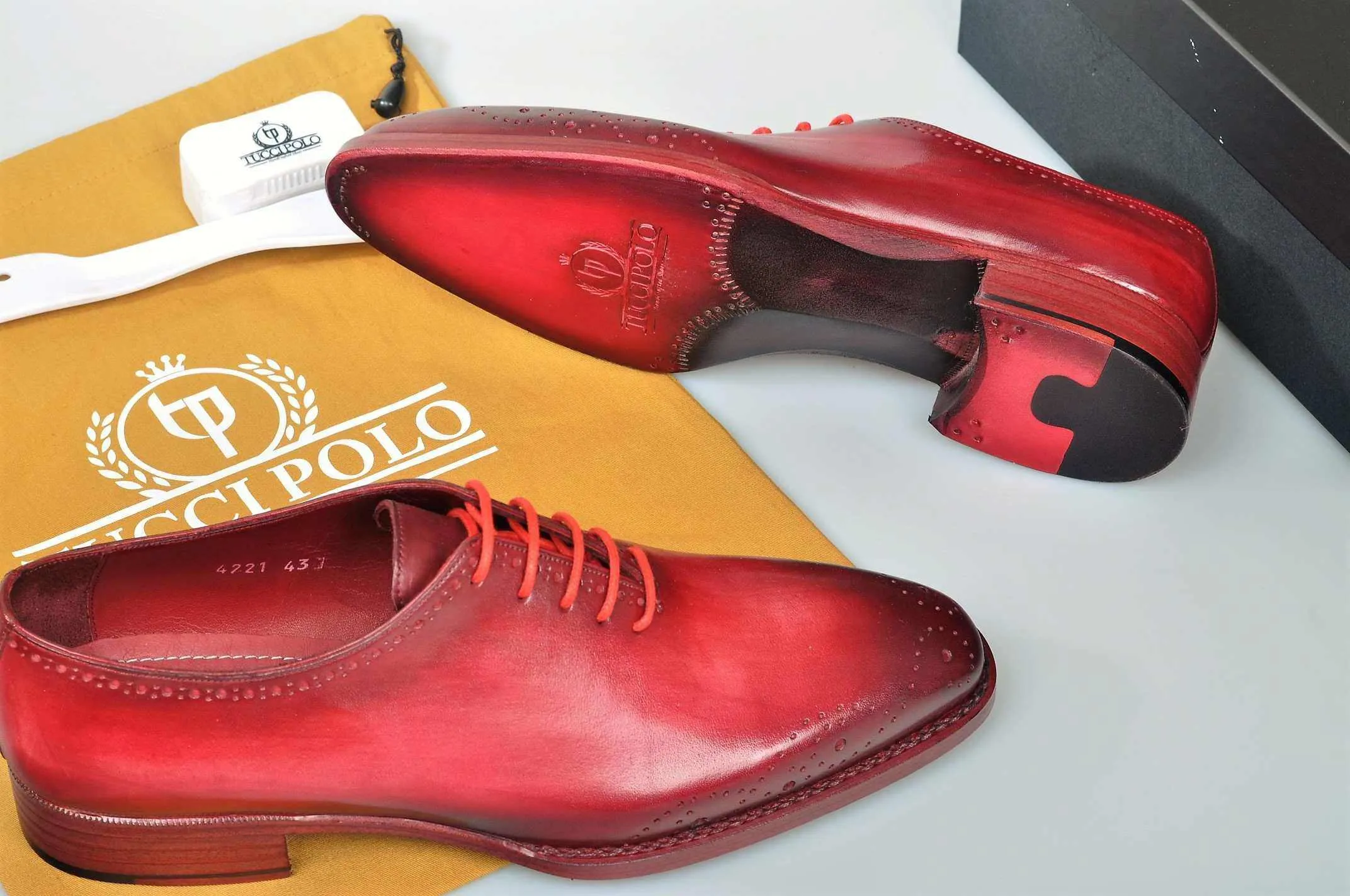 TucciPolo Burgundy Alessandro Wholecut handmade Luxury HandWelted Oxford Italian Leather Mens Shoes