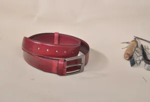 TucciPolo Burgundy Handpolished Mens Leather Luxury Belt