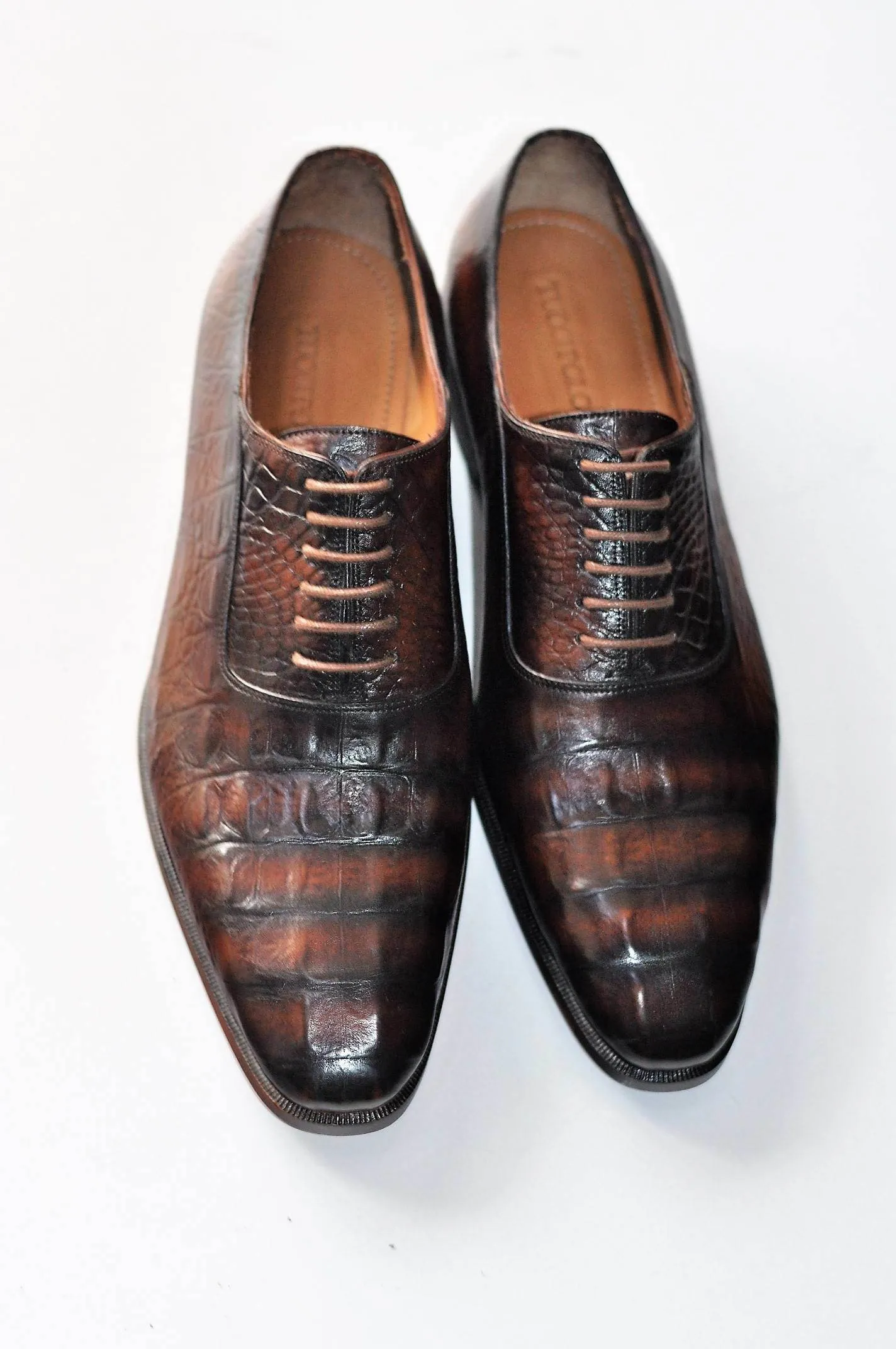 TucciPolo Crocodile Embossed Luxury Mens Handmade Oxford Brown Shoe