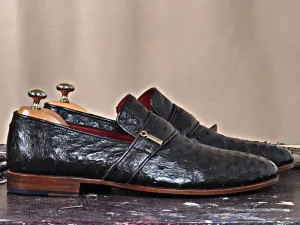 TucciPolo Dace Moccasin Genuine Ostrich Leather Mens Luxury Handmade Shoe