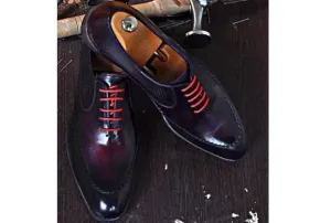 TucciPolo Dark Purple Handmade Naturally Tanned Calfskin Italian Leather Luxury Mens Shoe
