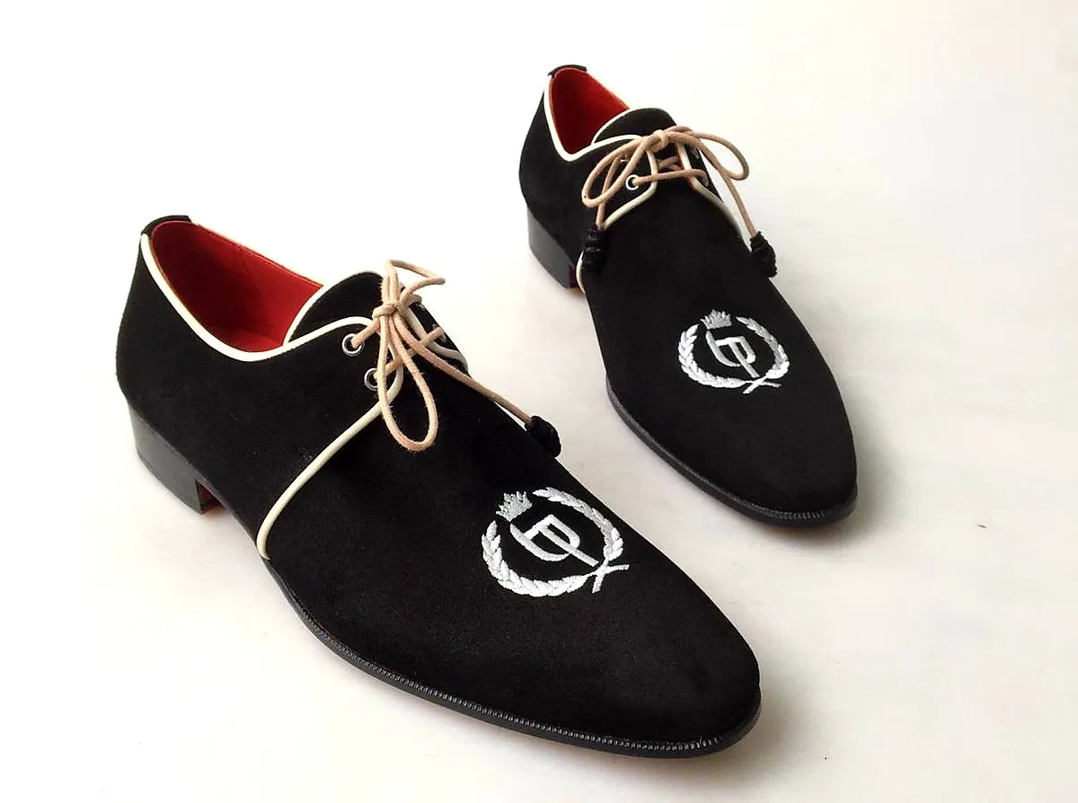 TucciPolo Exclusive Mens Italian Suede Handmade Luxury Black Lace-up Slippers