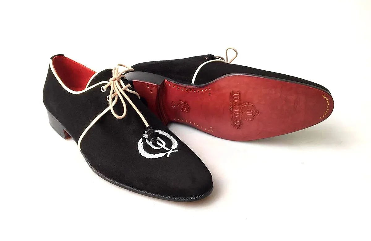 TucciPolo Exclusive Mens Italian Suede Handmade Luxury Black Lace-up Slippers