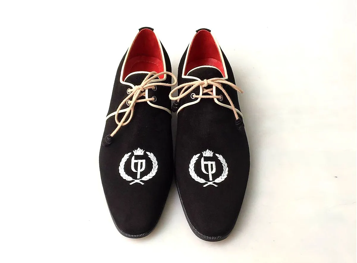 TucciPolo Exclusive Mens Italian Suede Handmade Luxury Black Lace-up Slippers