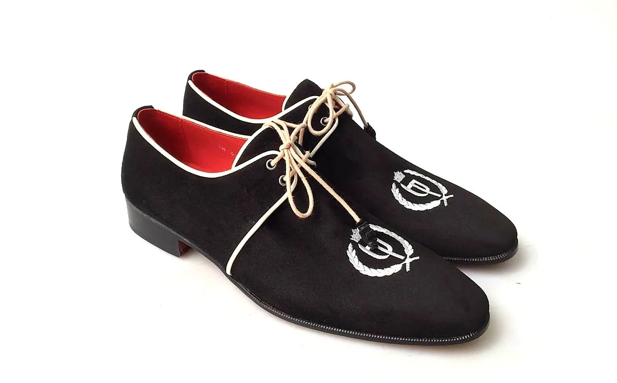 TucciPolo Exclusive Mens Italian Suede Handmade Luxury Black Lace-up Slippers