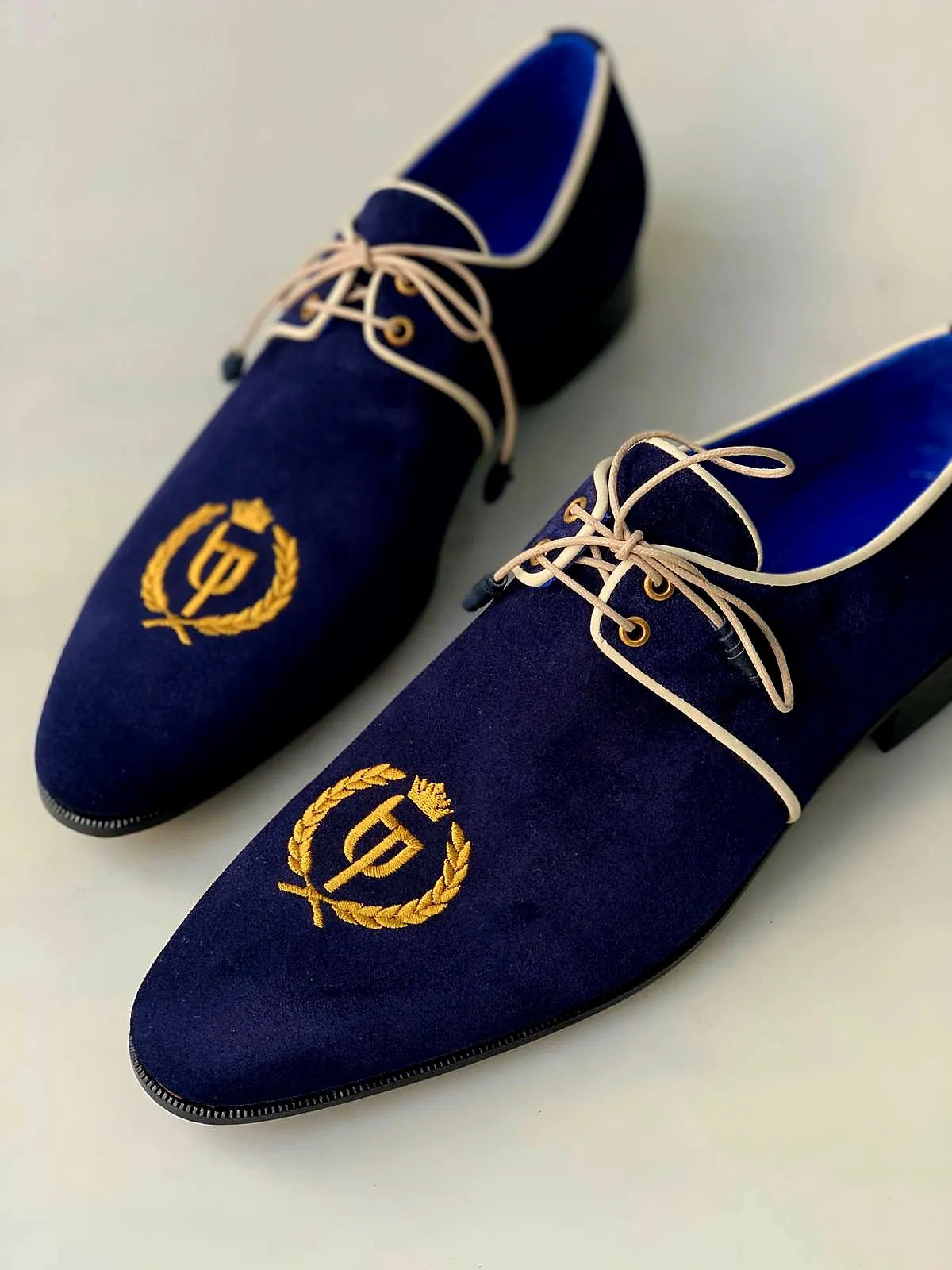 TucciPolo Exclusive Mens Italian Suede Handmade Luxury Navy Blue Lace-up Slippers