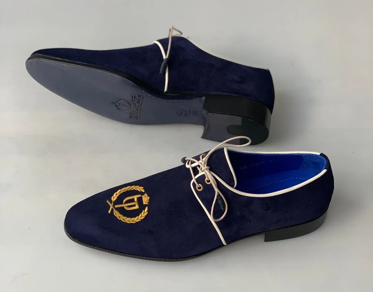 TucciPolo Exclusive Mens Italian Suede Handmade Luxury Navy Blue Lace-up Slippers