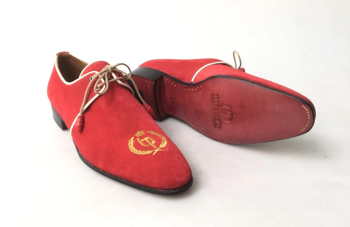 TucciPolo Exclusive Mens Italian Suede Sophisticated and Timeless Handmade Luxury Red Lace-up Slip-on Slippers