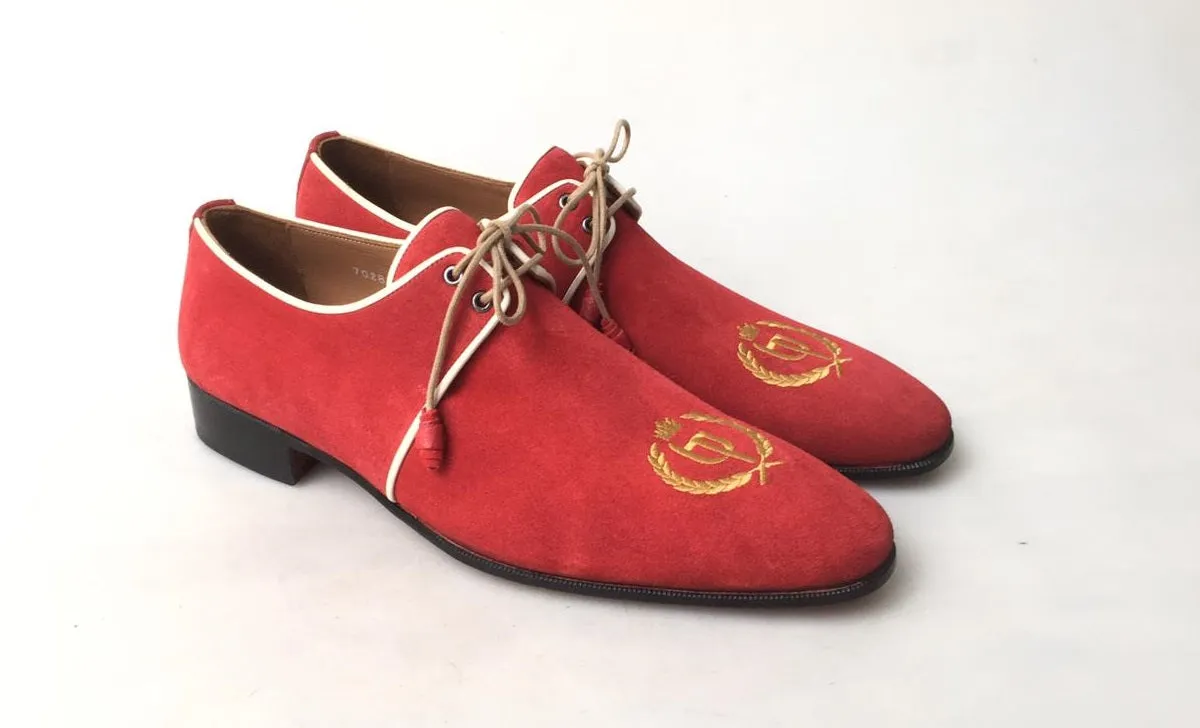 TucciPolo Exclusive Mens Italian Suede Sophisticated and Timeless Handmade Luxury Red Lace-up Slip-on Slippers