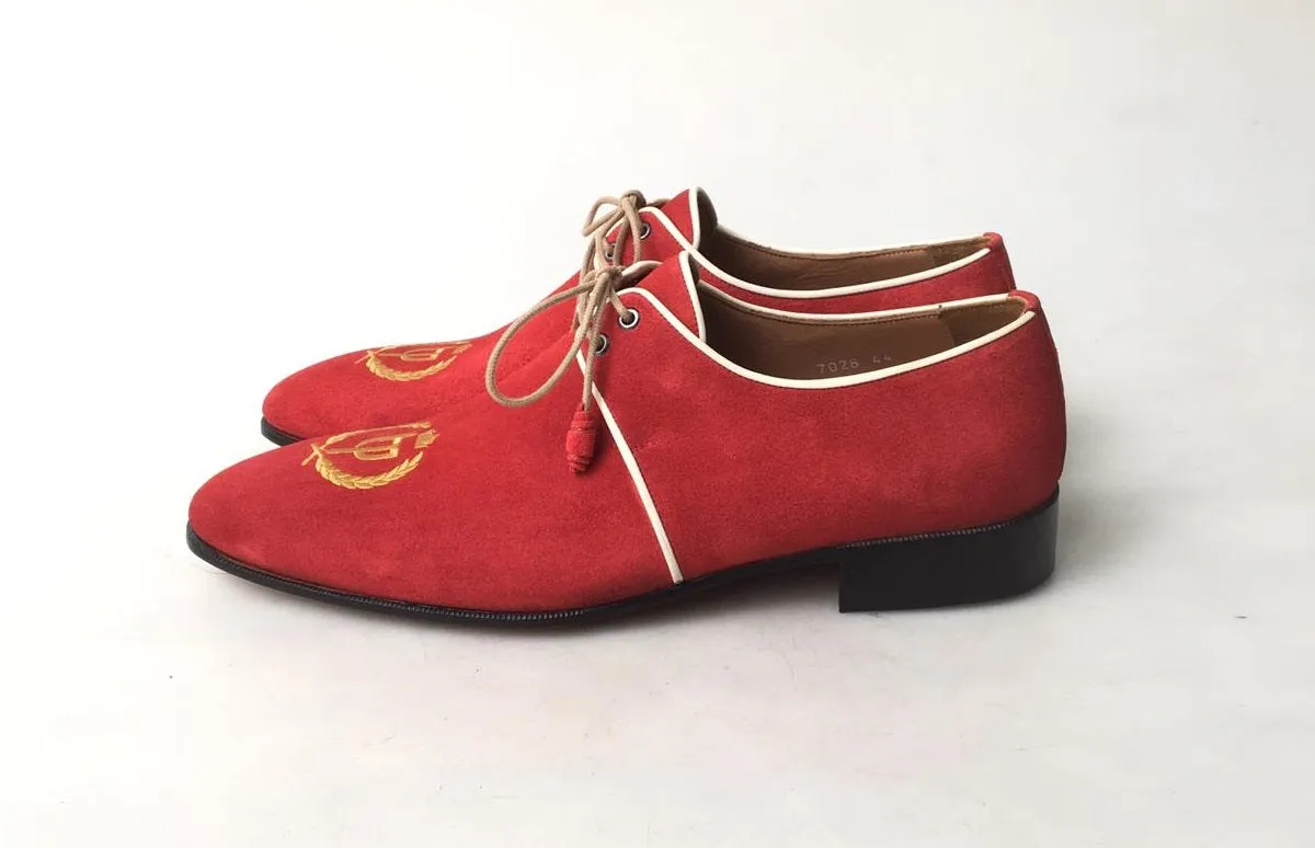 TucciPolo Exclusive Mens Italian Suede Sophisticated and Timeless Handmade Luxury Red Lace-up Slip-on Slippers