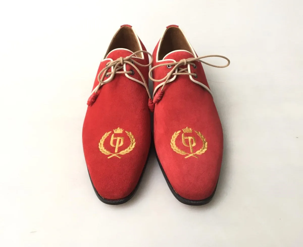 TucciPolo Exclusive Mens Italian Suede Sophisticated and Timeless Handmade Luxury Red Lace-up Slip-on Slippers