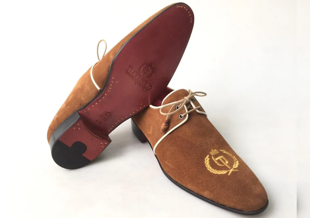 TucciPolo Exclusive Mens Italian Suede Sophisticated and Timeless Luxury Brown Lace-up Slip-on Slippers