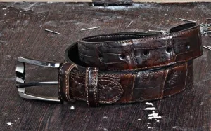 TucciPolo Genuine Crocodile Skin in Brown Color Mens Leather Luxury Belt