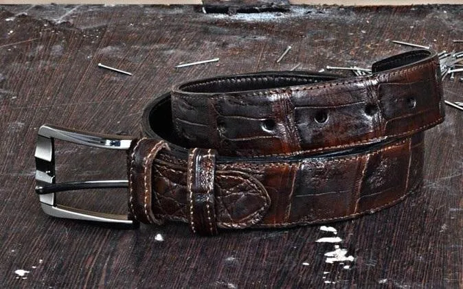 TucciPolo Genuine Crocodile Skin in Brown Color Mens Leather Luxury Belt