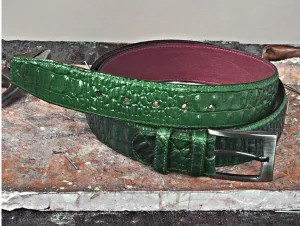 TucciPolo Green Embossed Crocodile Handmade Mens Leather Luxury Belt